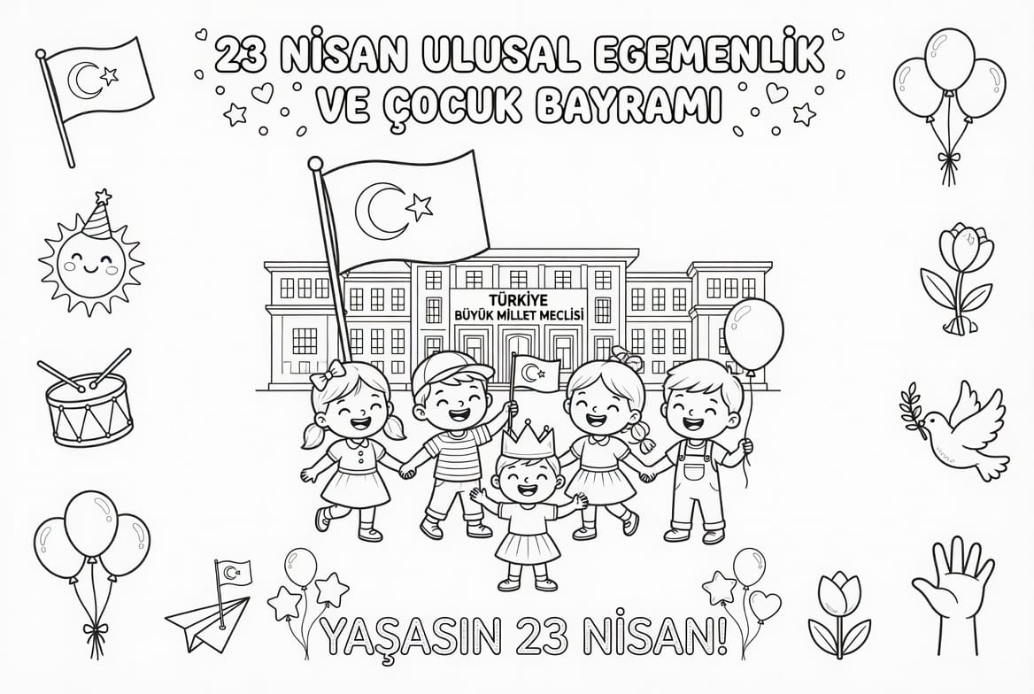 Atatürk ve Çocuklar Boyama Boyama