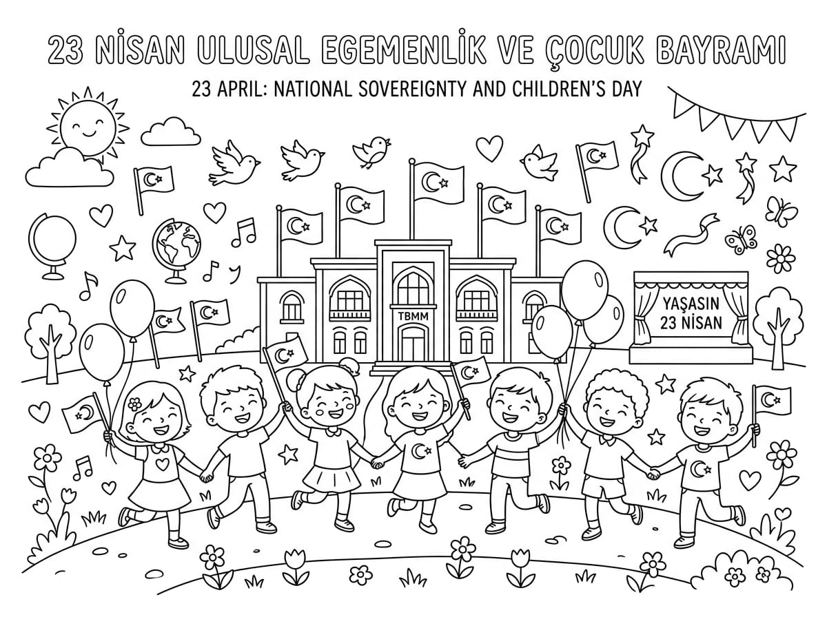 Dünya Çocukları El Ele Boyama