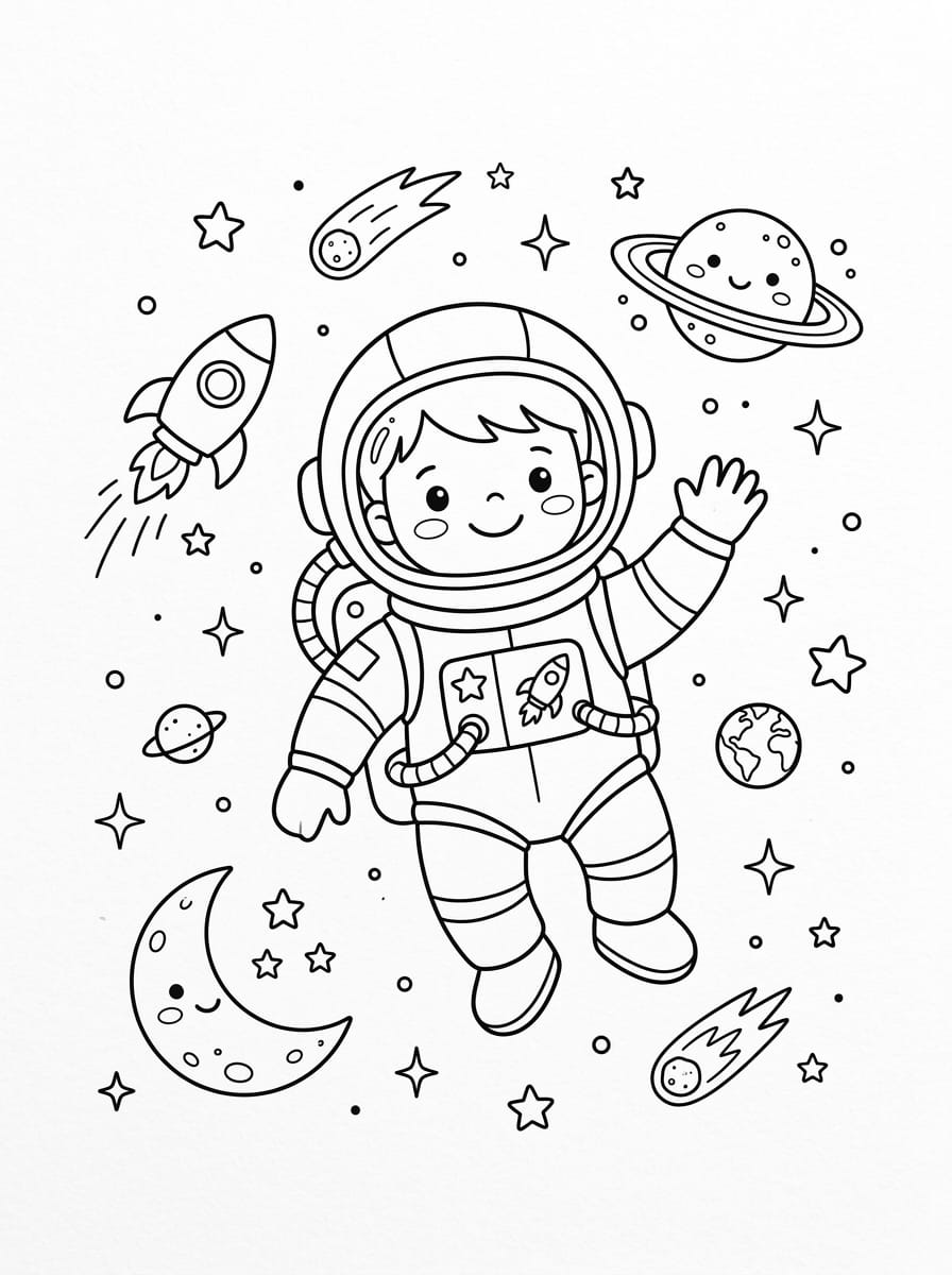 Sevimli Astronot Boyama