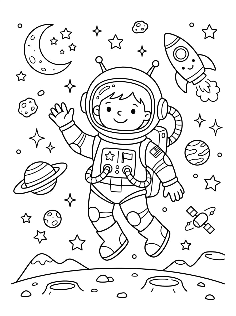 Roket ve Astronot Boyama