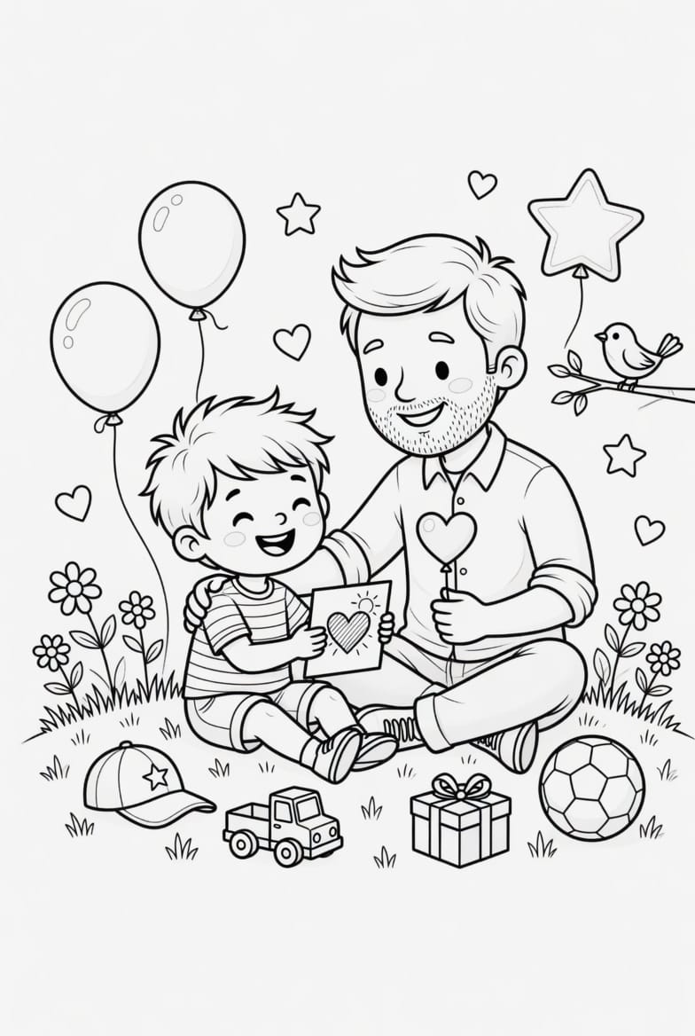 Çocuk ve Babası Boyama Boyama
