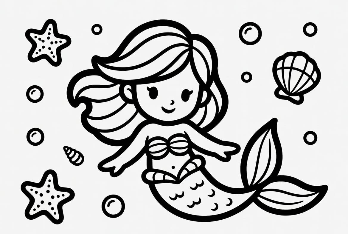 Tatlı Deniz Kızı Boyama Sayfasını Ücretsiz İndir, Yazdır ve Boya