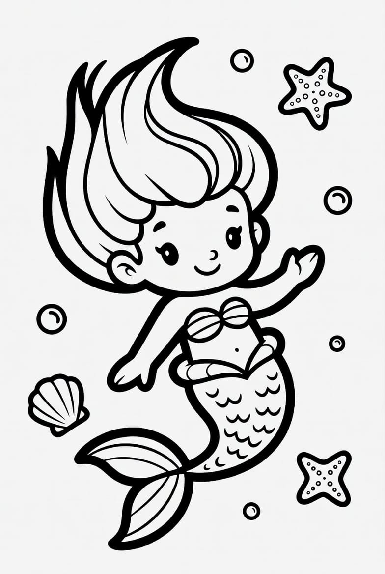 Sevimli Deniz Kızı Boyama Boyama