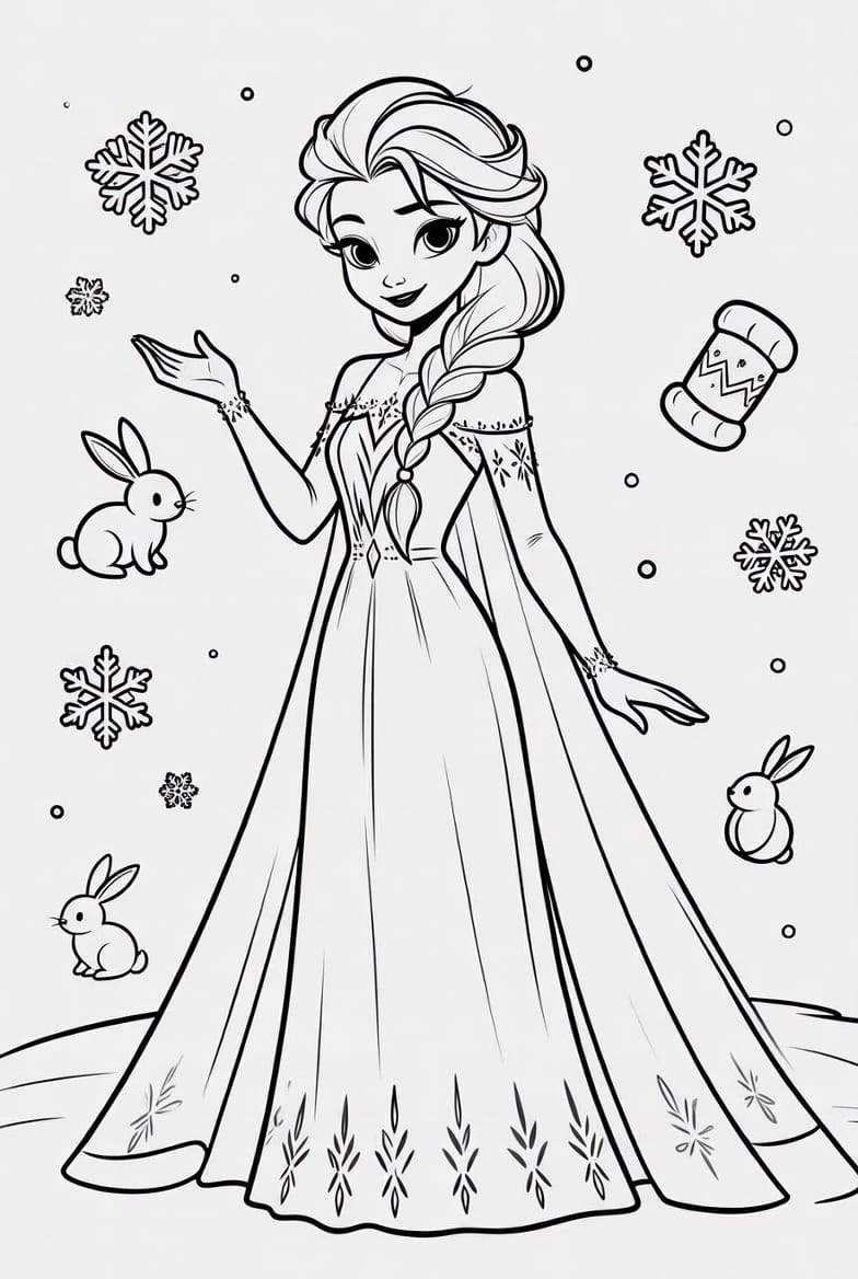 Sevimli Elsa Boyama Sayfasını Ücretsiz İndir, Yazdır ve Boya
