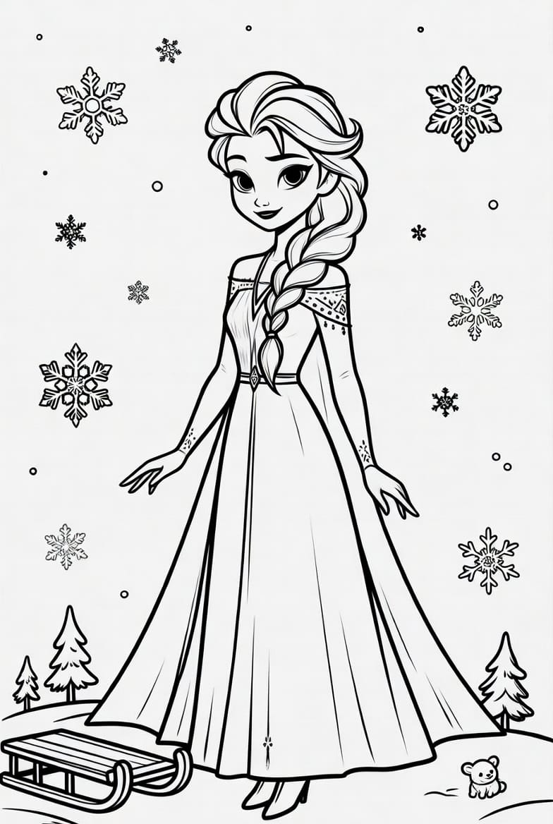Masalsı Elsa Boyama Sayfasını Ücretsiz İndir, Yazdır ve Boya