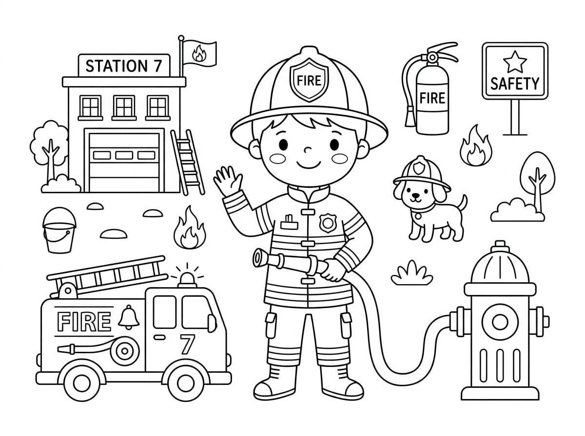 İtfaiye Arabası ve İtfaiyeci Boyama Boyama