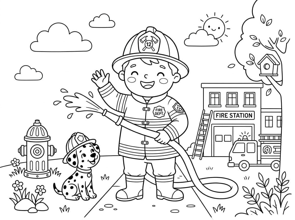 Sevimli İtfaiyeci Boyama Boyama
