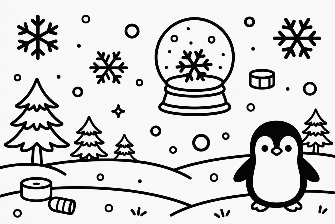 Kar Küresi ve Penguen Boyama Boyama