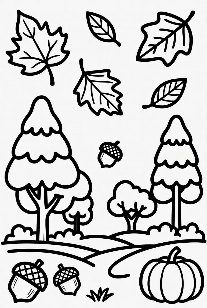 Sonbahar ve Ağaçlar Boyama Boyama