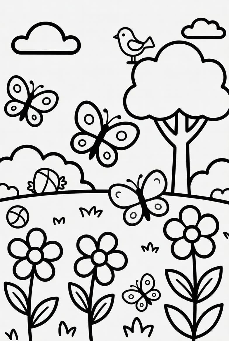 İlkbahar ve Kelebekler Boyama Boyama