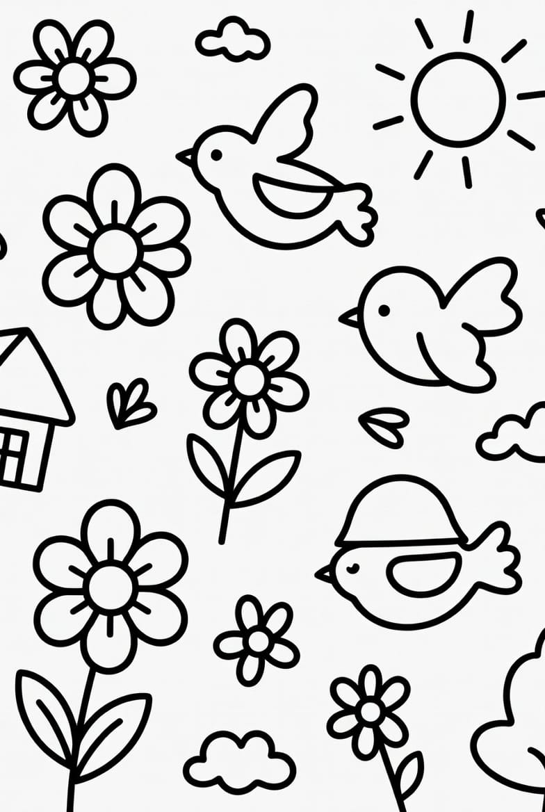 İlkbahar ve Kuşlar Boyama Boyama