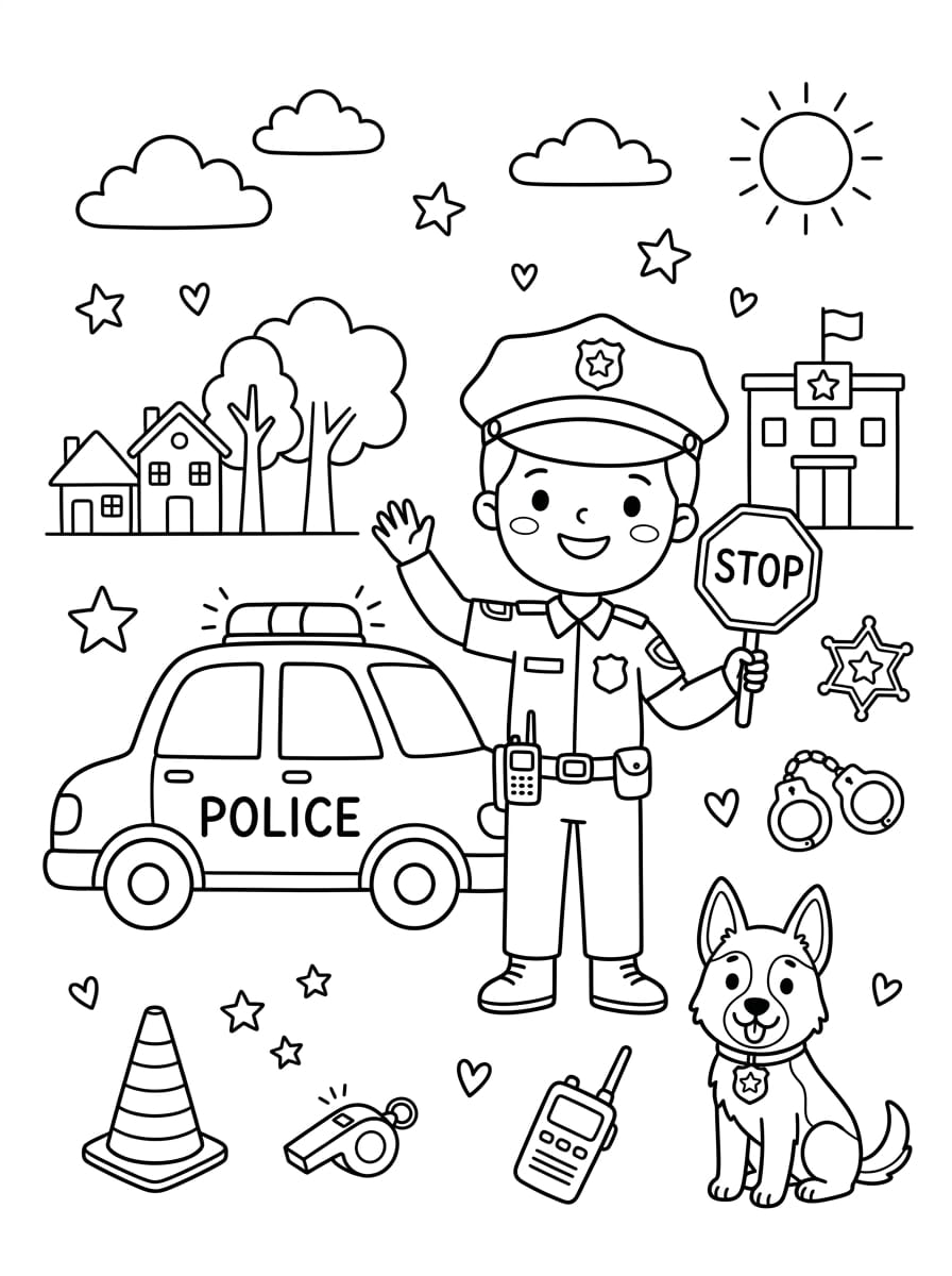 Görev Başında Polis Boyama Boyama