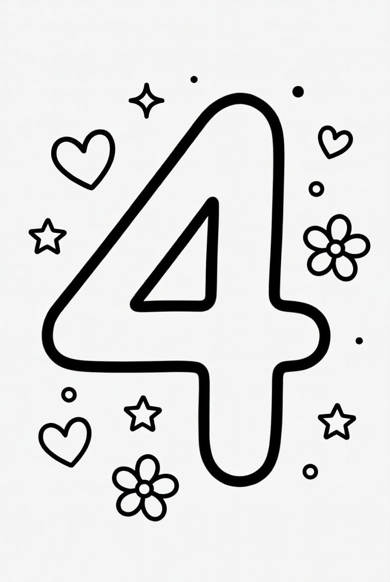 Dört (4) Rakamı Boyama Boyama