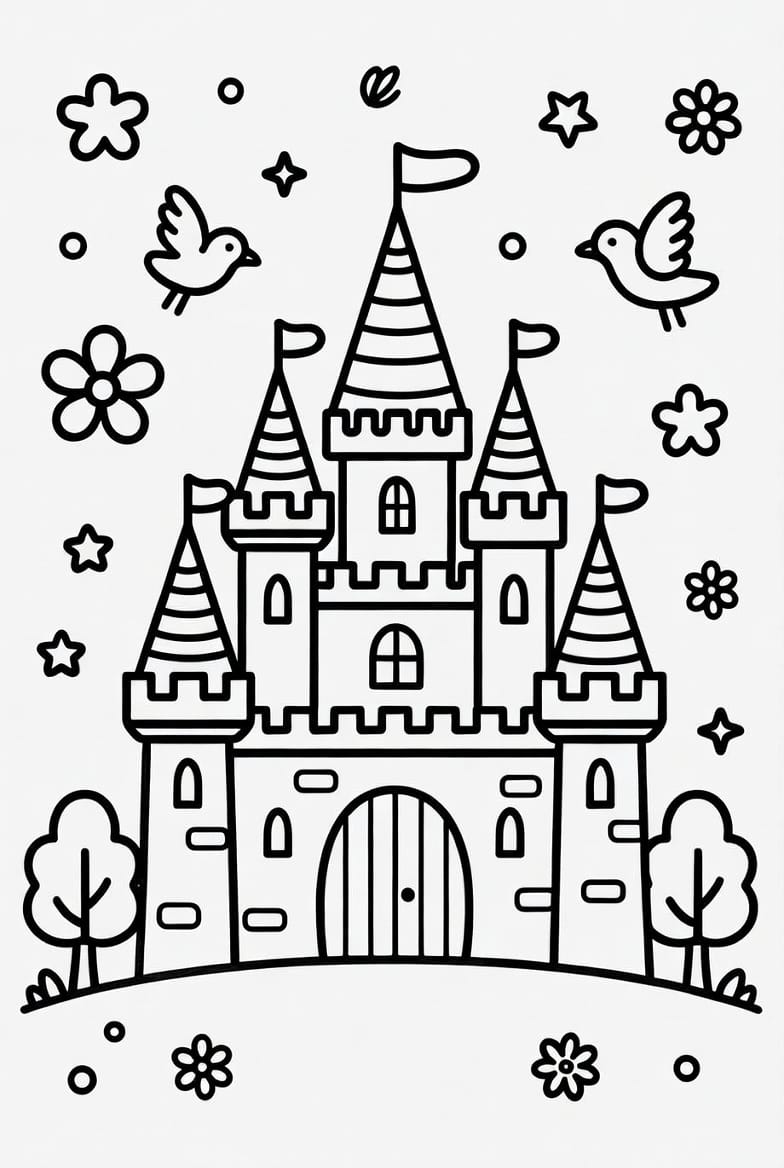 Okul Öncesi İçin Şato Boyama Sayfasını Ücretsiz İndir, Yazdır ve Boya