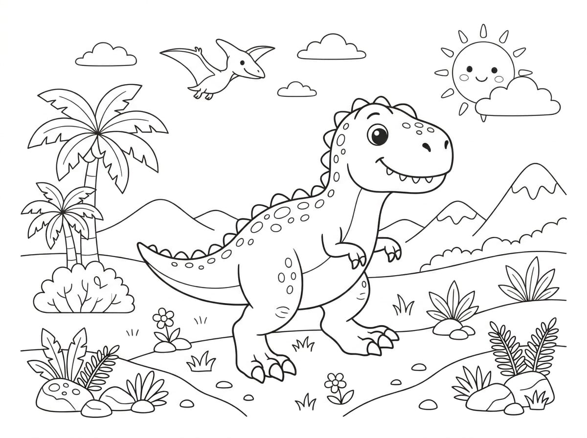 Sevimli T-rex Boyama Sayfasını Ücretsiz İndir, Yazdır ve Boya