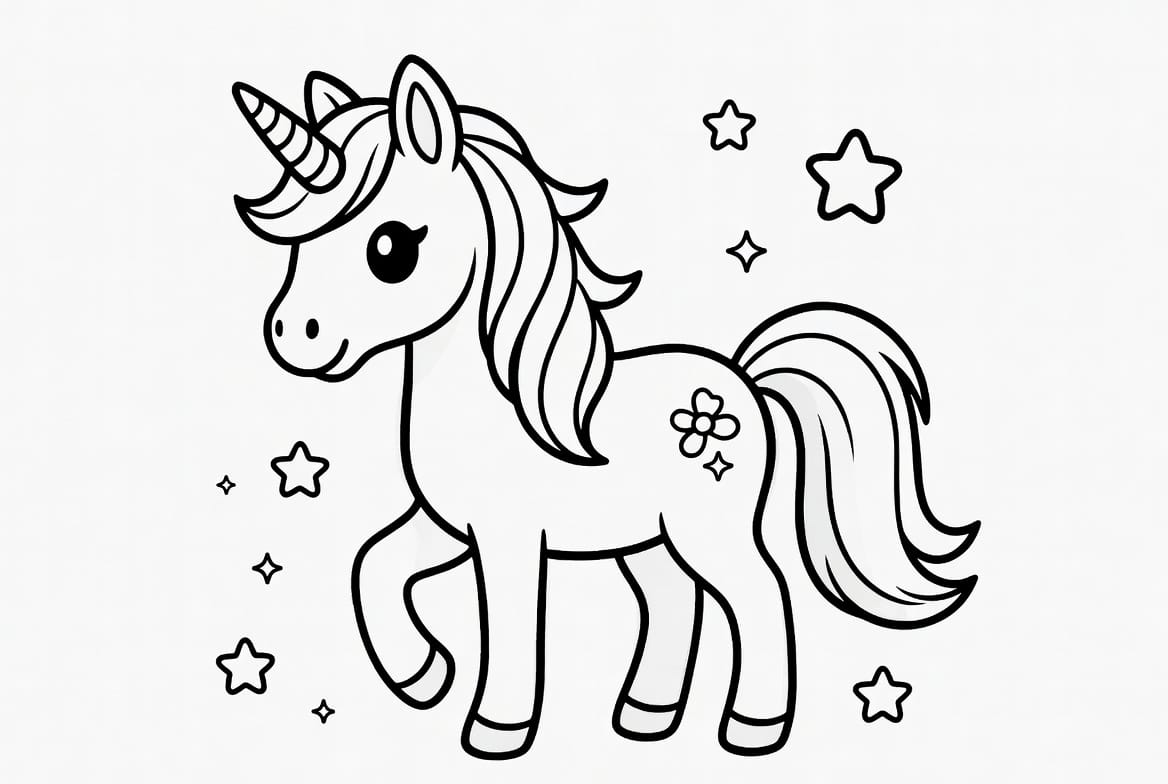 Küçük Unicorn Boyama Sayfasını Ücretsiz İndir, Yazdır ve Boya