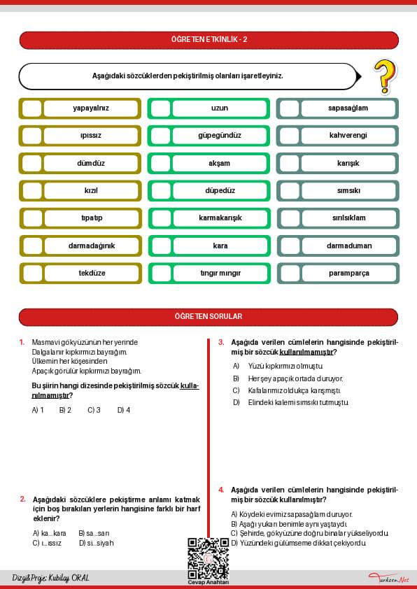 Türkçe Kapsamlı Öğrenme Yaprağı - Pekiştirilmiş Sözcükler_2 Türkçe Kapsamlı Öğrenme Yaprağı - Pekiştirilmiş Sözcükler_2
