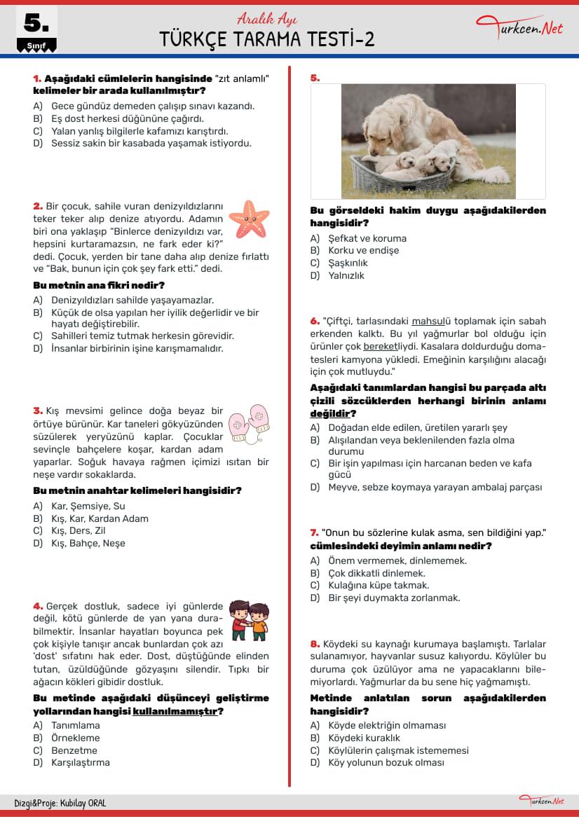 Türkçe Tarama Testi Aralık-2_1 Türkçe Tarama Testi Aralık-2_1