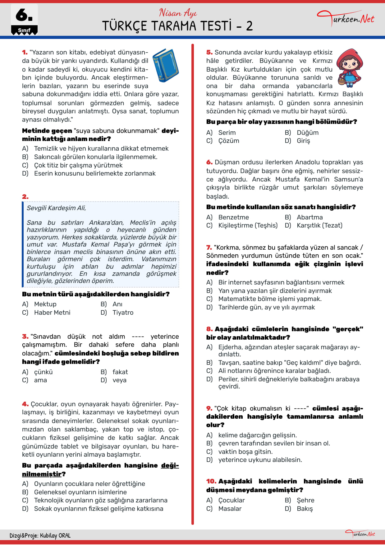 6. Sınıf Nisan Tarama Testi-2_1 6. Sınıf Nisan Tarama Testi-2_1