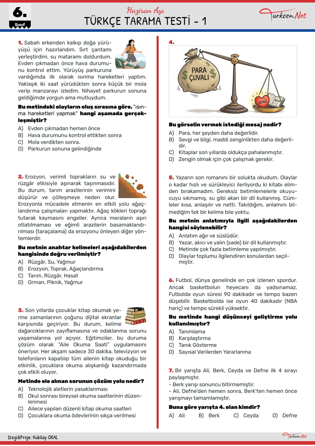 6. Sınıf Türkçe Tarama Testi-1 - Haziran_1 6. Sınıf Türkçe Tarama Testi-1 - Haziran_1