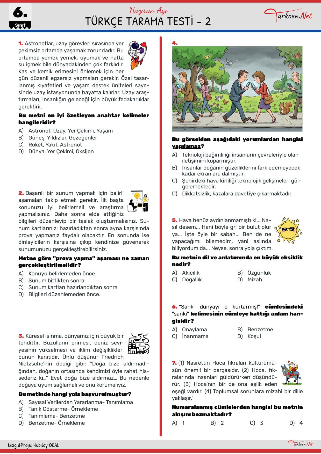 6. Sınıf Türkçe Tarama Testi-2 - Haziran_1 6. Sınıf Türkçe Tarama Testi-2 - Haziran_1