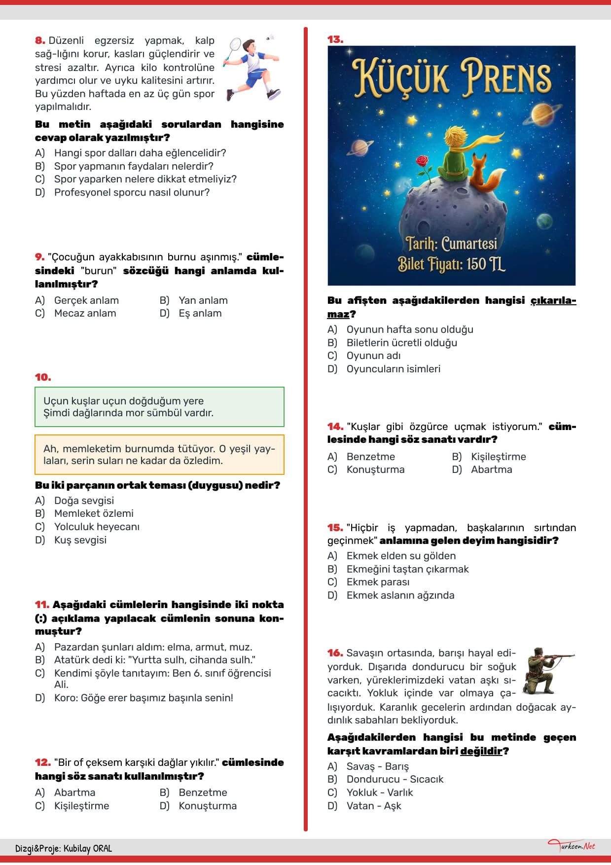 6. Sınıf Türkçe Tarama Testi-2 - Haziran_2 6. Sınıf Türkçe Tarama Testi-2 - Haziran_2