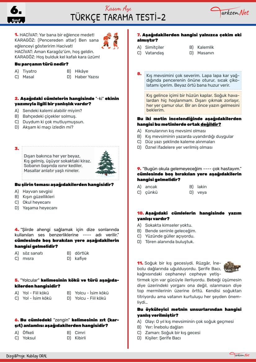 6. Sınıf Türkçe Tarama Testi-2_1 6. Sınıf Türkçe Tarama Testi-2_1