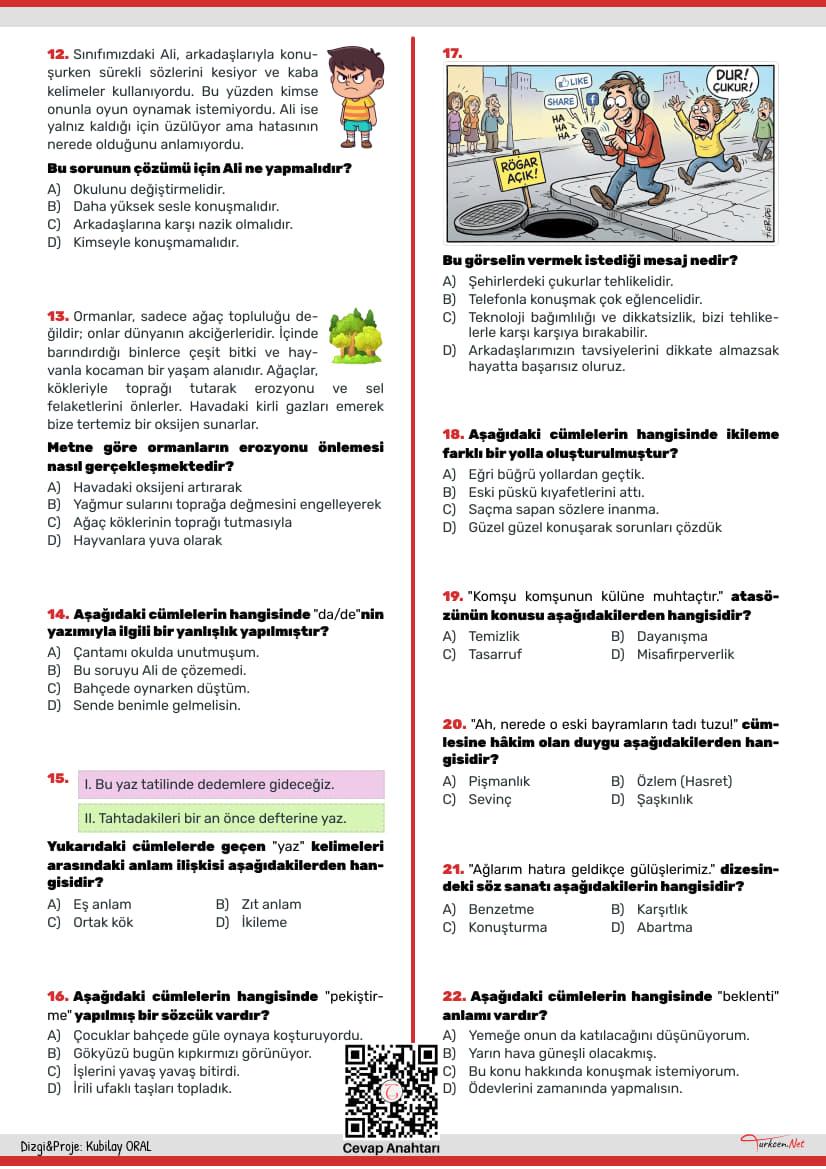 6. Sınıf Türkçe Tarama Testi-2_2 6. Sınıf Türkçe Tarama Testi-2_2