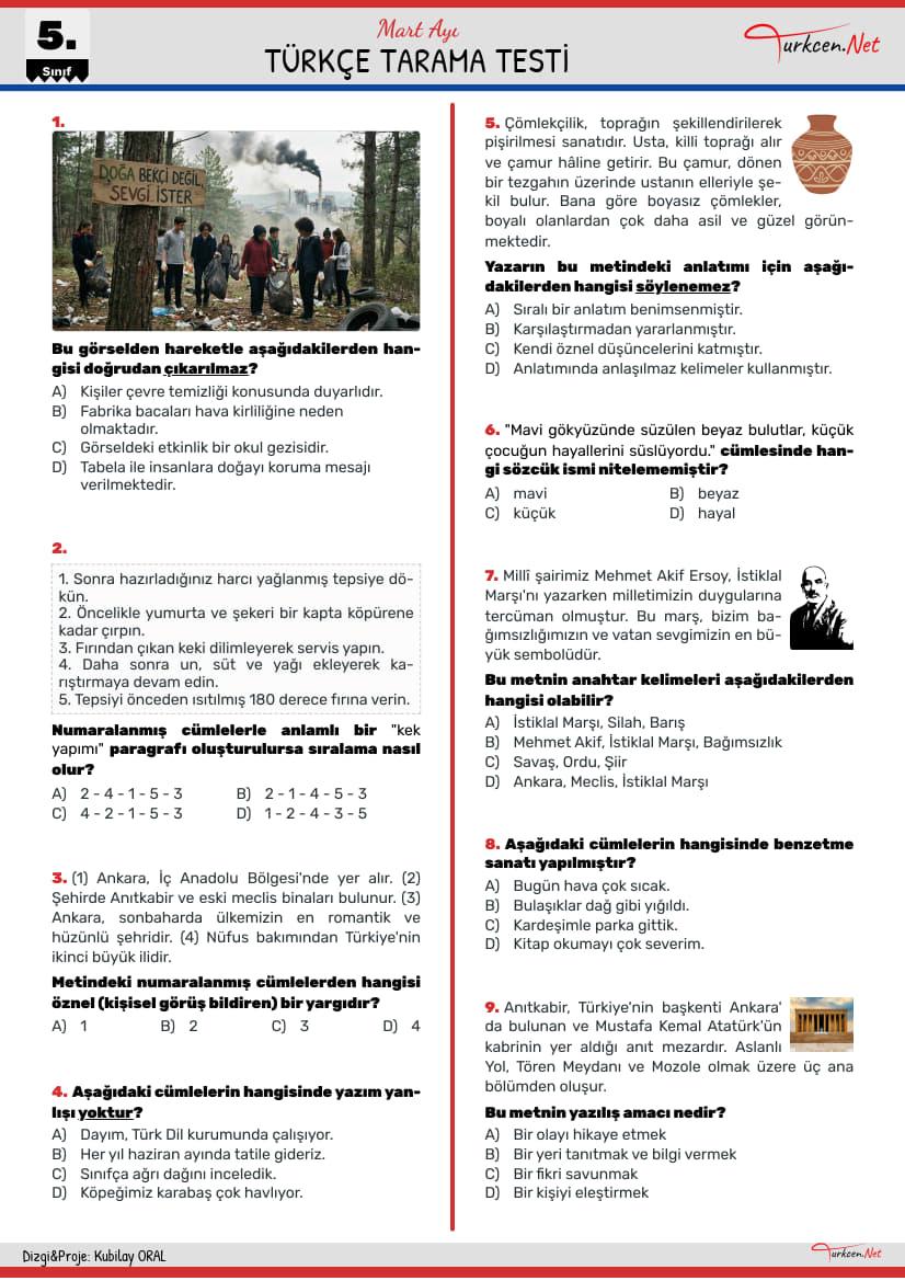 Turkce Tarama Testi - 1 Mart_1 Turkce Tarama Testi - 1 Mart_1