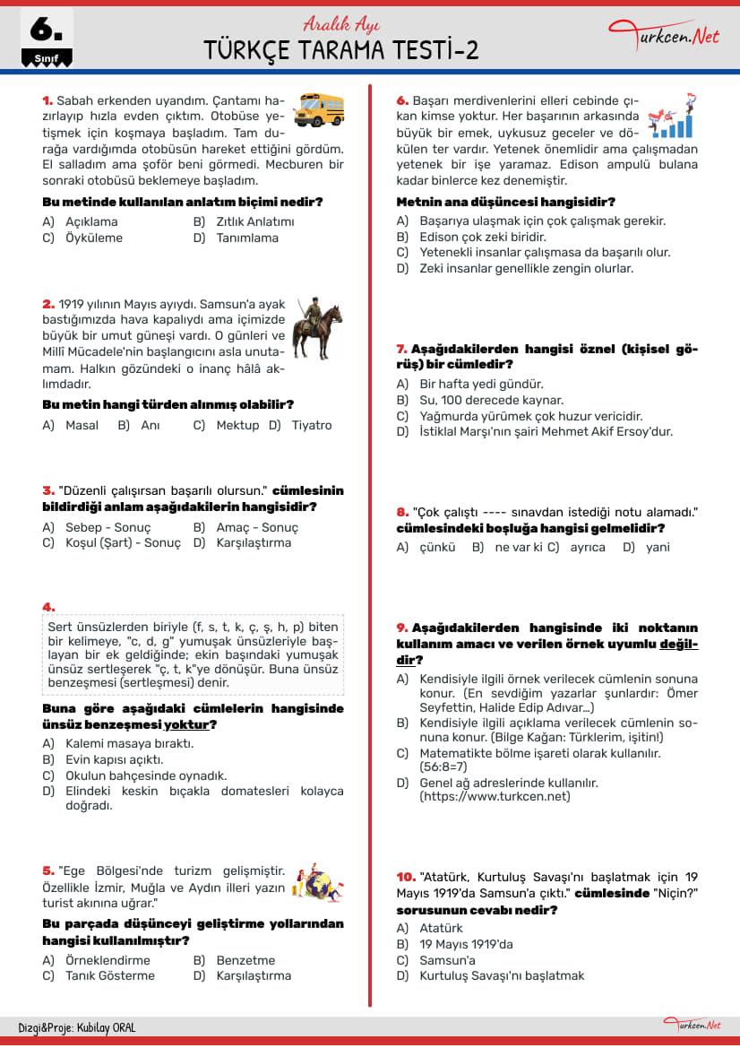 Türkçe Tarama Testi-2 - Aralık-2_1 Türkçe Tarama Testi-2 - Aralık-2_1