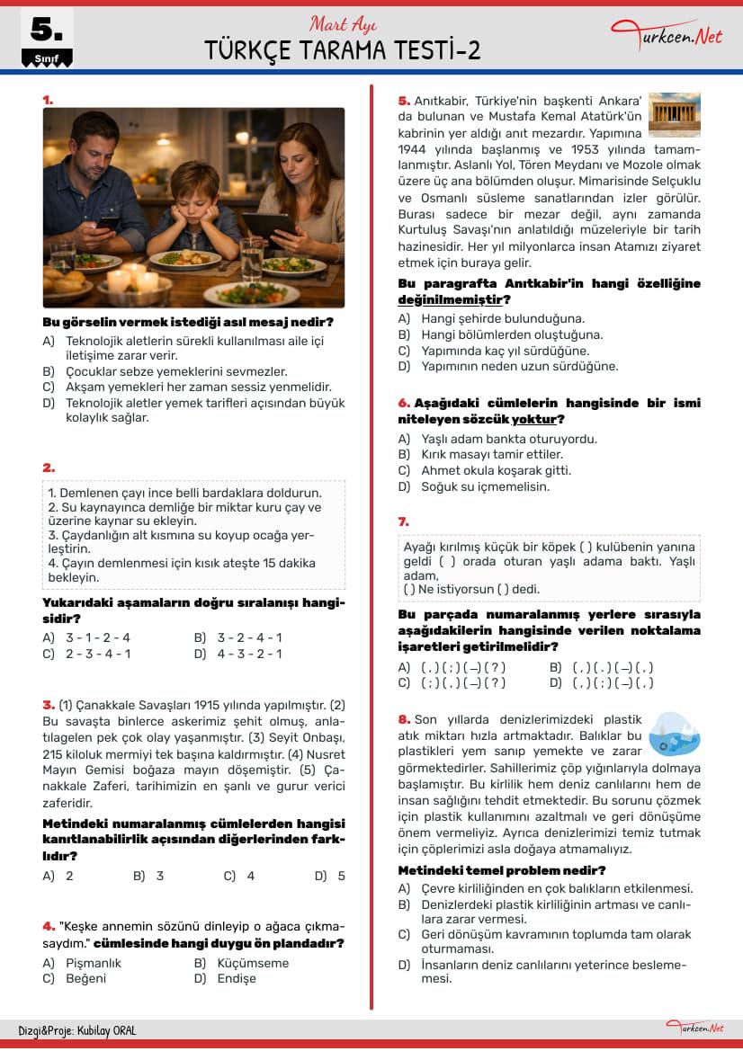 Turkce Tarama Testi - 2 Mart_1 Turkce Tarama Testi - 2 Mart_1