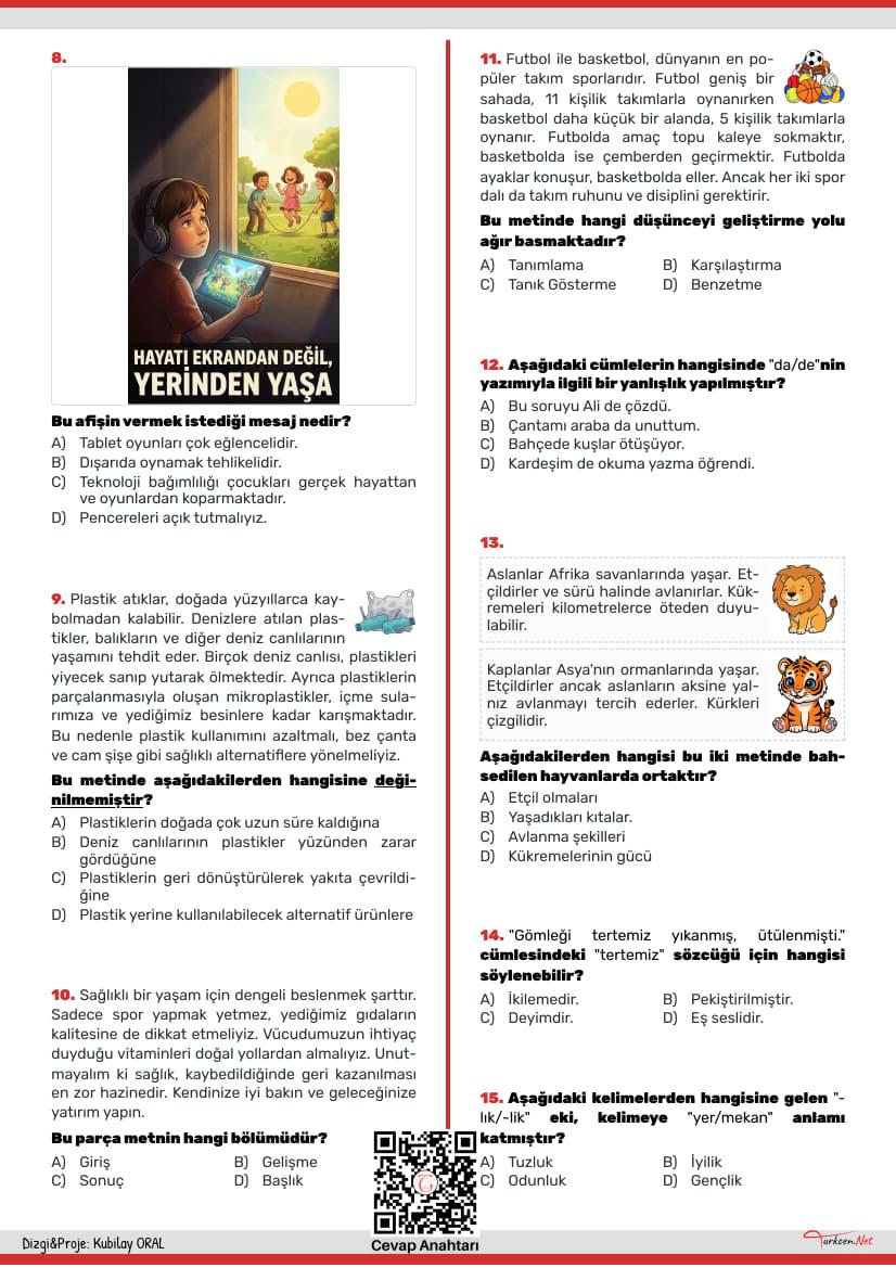 Türkçe Tarama Testi-2 - Ocak 6. Sınıf_4 Türkçe Tarama Testi-2 - Ocak 6. Sınıf_4