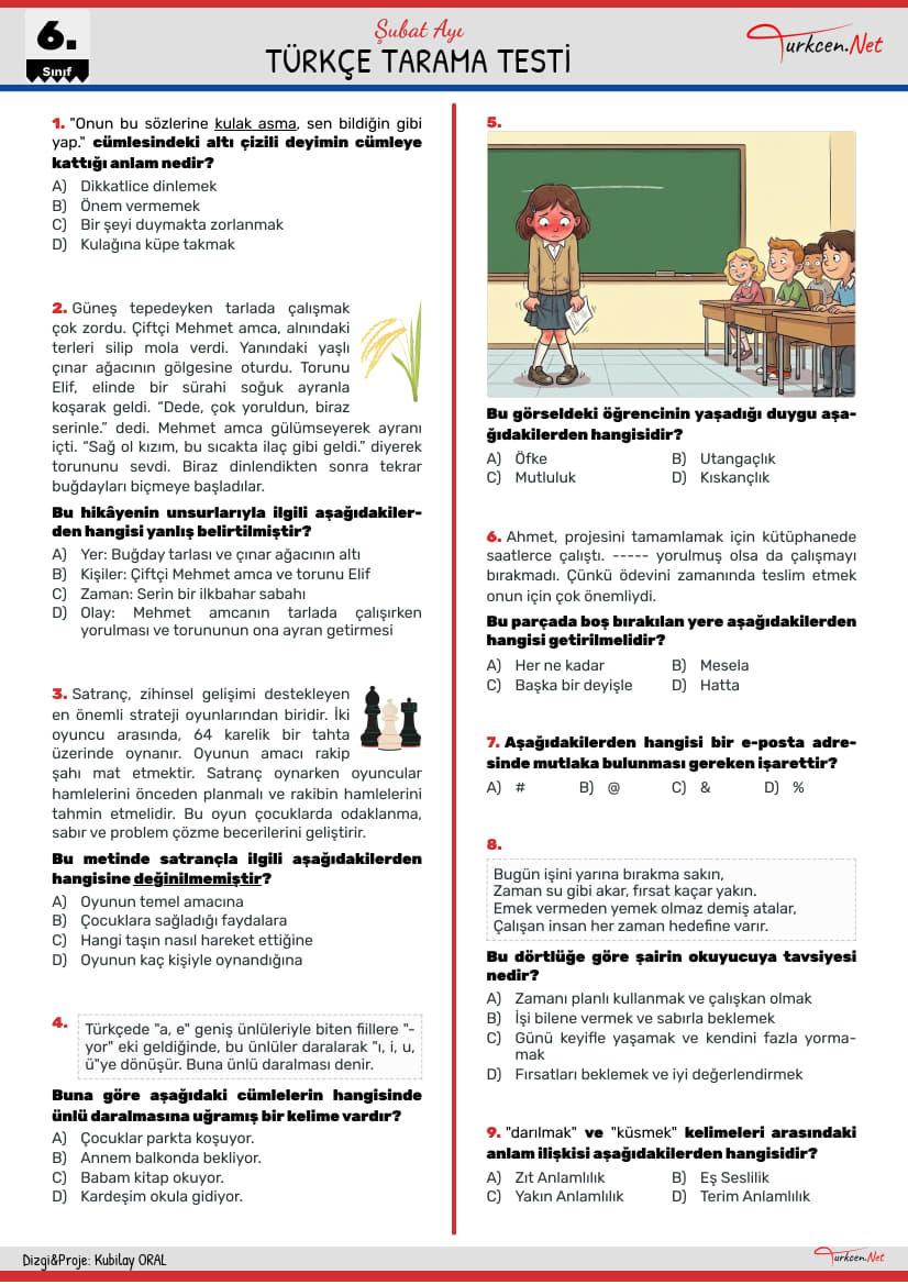 Türkçe Tarama Testi-2 Şubat-6.Sınıf_1 Türkçe Tarama Testi-2 Şubat-6.Sınıf_1