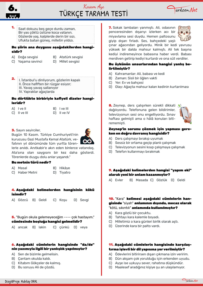 Türkçe Tarama Testi - Kasım Ayı_1 Türkçe Tarama Testi - Kasım Ayı_1