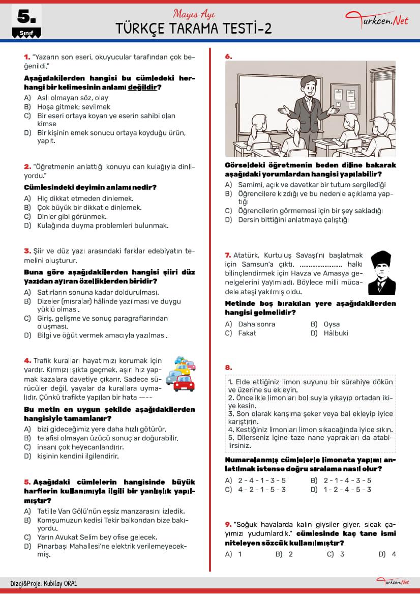 Türkçe Tarama Testi Mayıs2_1 Türkçe Tarama Testi Mayıs2_1
