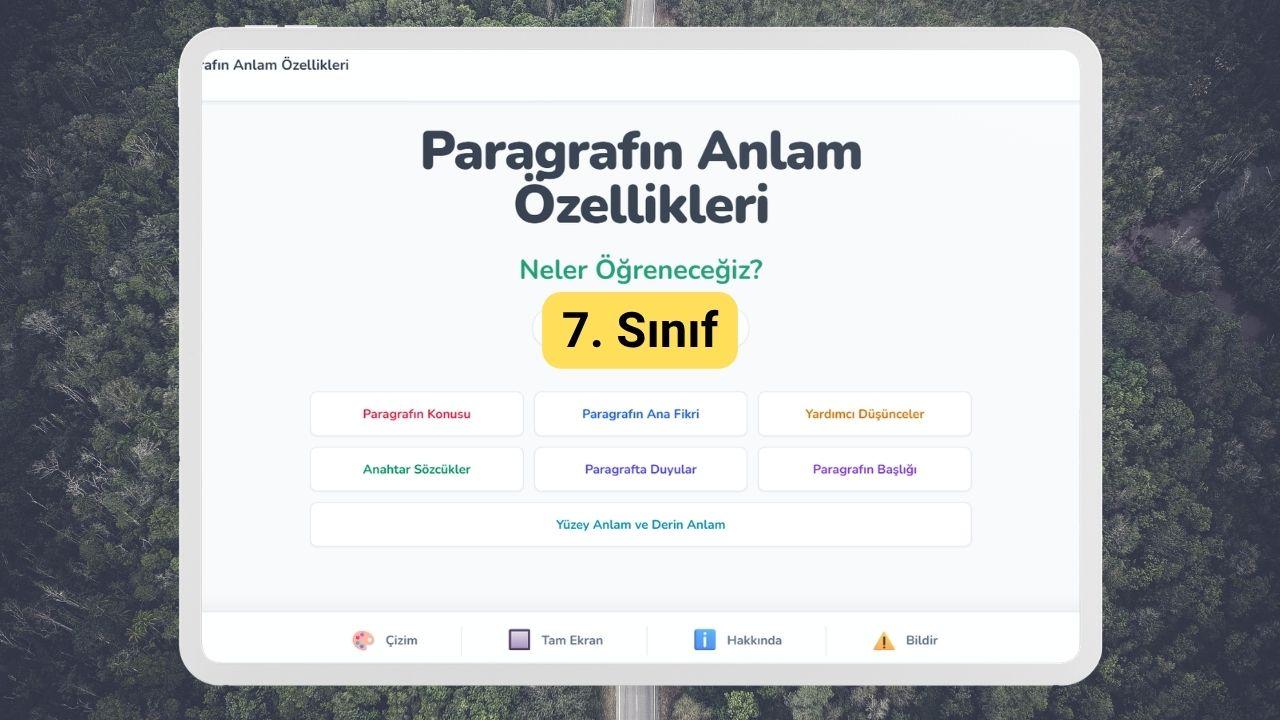 7. Sinif Paragrafin Anlam Ozellikleri Akilli Tahta Sunusu