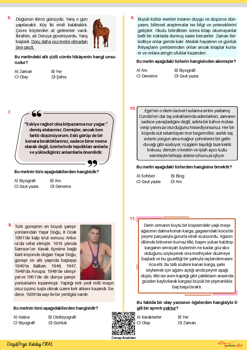 7. Sinif Metin Turleri Testi 2 Turkcen Serisi 2 7. Sinif Metin Turleri Testi 2 Turkcen Serisi 2
