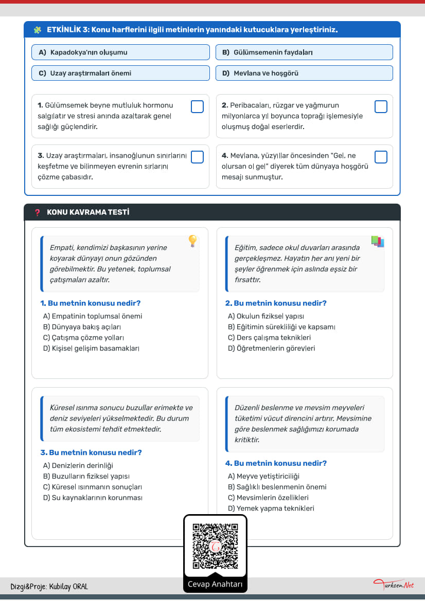 7. Sinif Paragrafin Konusu Calisma Kagidi 4 7. Sinif Paragrafin Konusu Calisma Kagidi 4