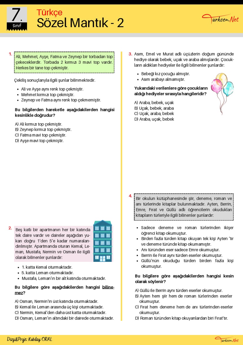 7. Sinif Sozel Mantik Testi 2 Turkcen Serisi 1 7. Sinif Sozel Mantik Testi 2 Turkcen Serisi 1
