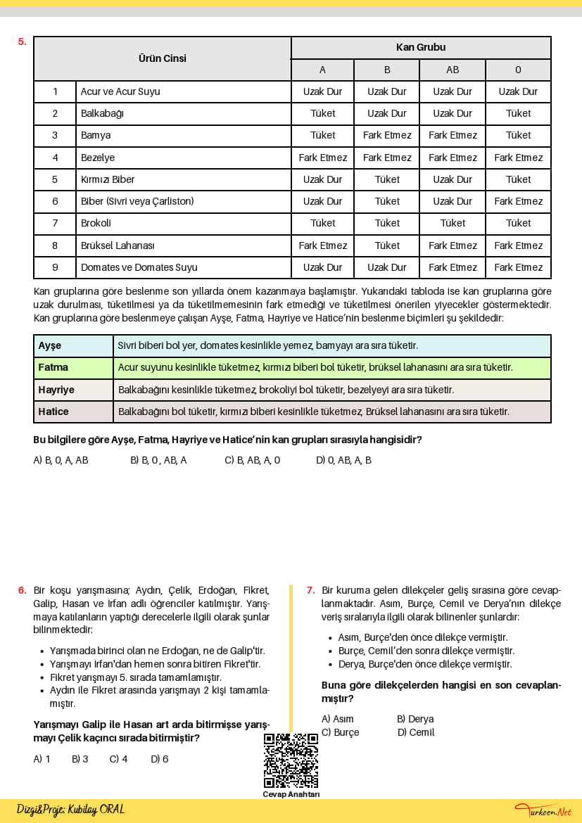 7. Sinif Sozel Mantik Testi 2 Turkcen Serisi 2