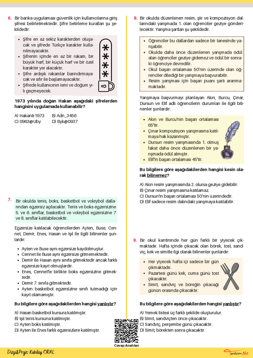 7. Sinif Sozel Mantik Testi Turkcen Serisi 2 7. Sinif Sozel Mantik Testi Turkcen Serisi 2