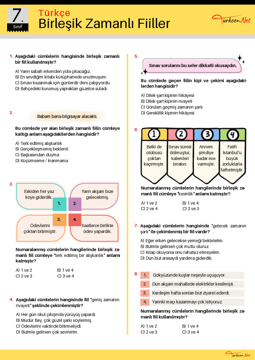 7. Sınıf Birleşik Zamanlı Fiiller Testi (Turkcen Serisi)_1 7. Sınıf Birleşik Zamanlı Fiiller Testi (Turkcen Serisi)_1
