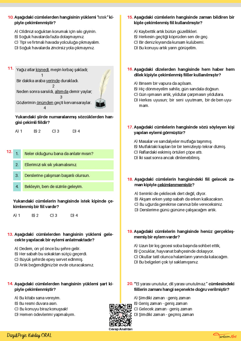 7. Sınıf Fiil Çekim Ekleri Testi-2 (Turkcen Serisi)_2 7. Sınıf Fiil Çekim Ekleri Testi-2 (Turkcen Serisi)_2