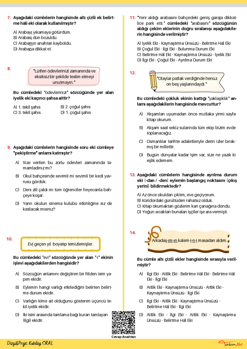 7. Sinif Isim Cekim Ekleri Testi Turkcen Serisi 2 7. Sinif Isim Cekim Ekleri Testi Turkcen Serisi 2