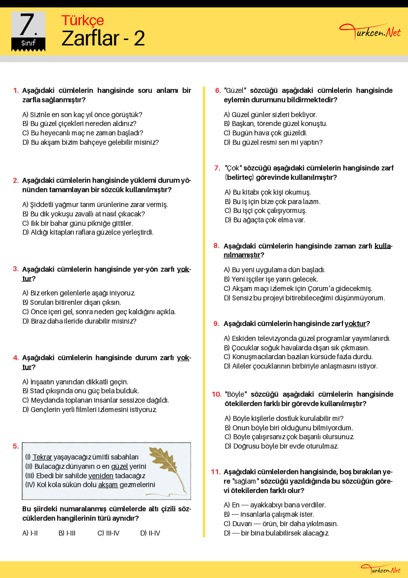 7. Sınıf Zarflar Testi-2 (Turkcen Serisi)_1 7. Sınıf Zarflar Testi-2 (Turkcen Serisi)_1