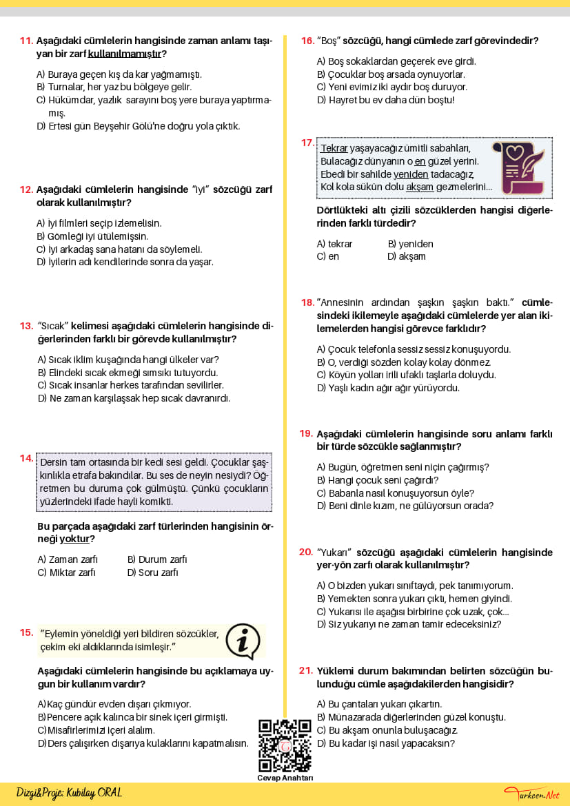 7. Sınıf Zarflar Testi (Turkcen Serisi)_2 7. Sınıf Zarflar Testi (Turkcen Serisi)_2