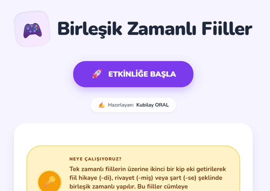 7. Sınıf Birleşik Zamanlı Fiiller Pekiştirme Etkinliği -Birlesik Zamanli Fiiller