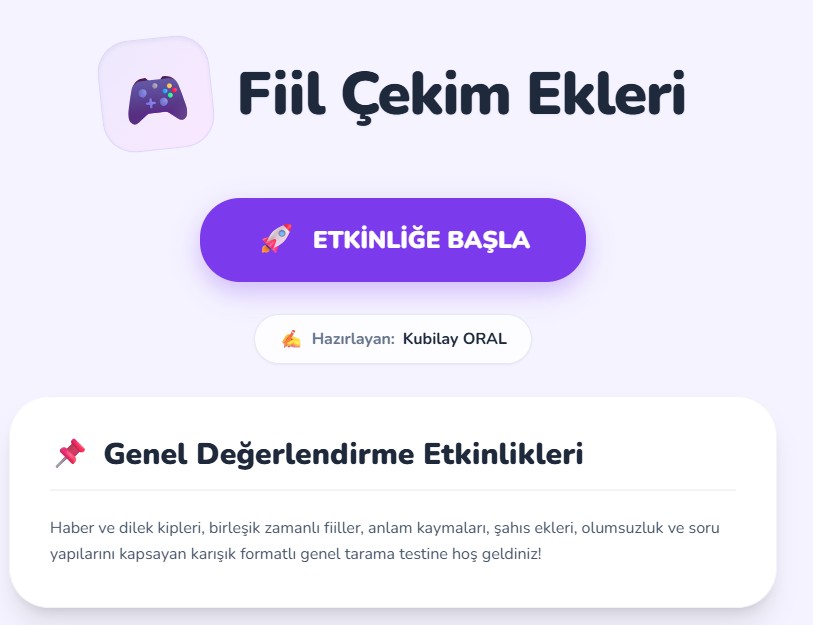 7. Sınıf Fiil Çekim Ekleri Pekiştirme Etkinliği -Fiil Cekim Ekleri