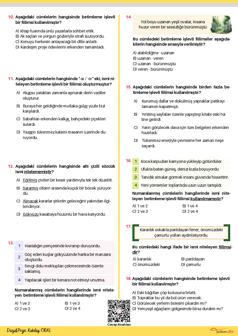 5. Sınıf Betimleme İşlevli Fiilimsiler Testi (Turkcen Serisi) (2) 5. Sınıf Betimleme İşlevli Fiilimsiler Testi (Turkcen Serisi) (2)