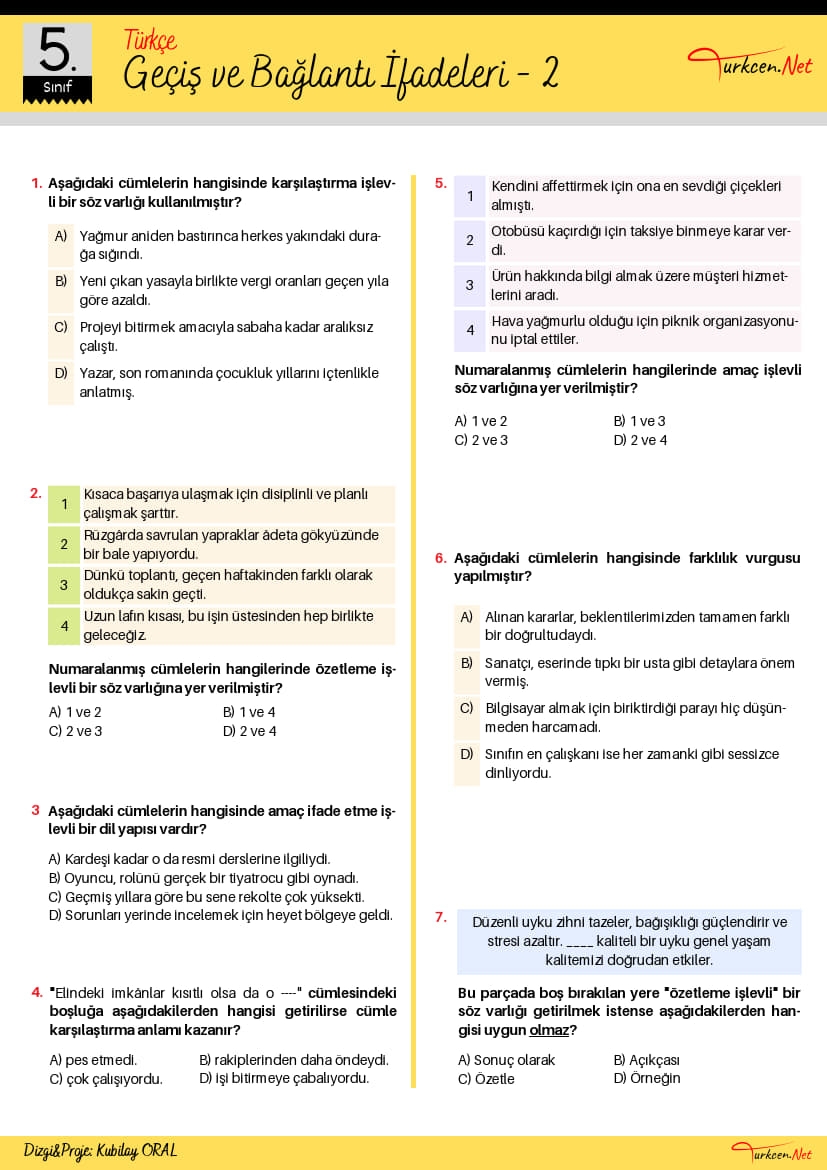 5. Sınıf Geçiş ve Bağlantı İfadeleri Testi-2 (Turkcen Serisi)_1 5. Sınıf Geçiş ve Bağlantı İfadeleri Testi-2 (Turkcen Serisi)_1